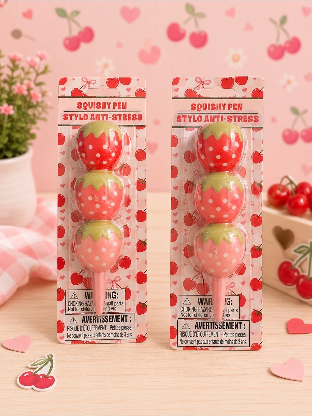 Squishy Strawberry Stack Pen - Pink & Red Polka Dot